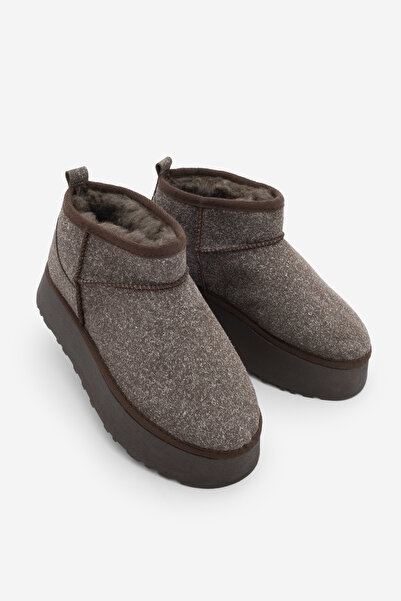 Marjin Women's Thick Sole Fur Lined Ankle Boots Tefis Brown