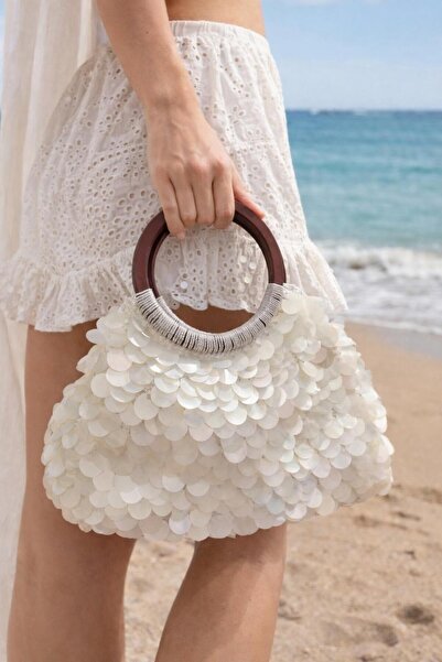 BAGS Wooden Handle Sequin Bag