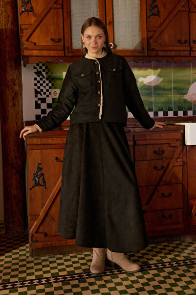 ZÜLAYS Dantelli Süet Ceket Siyah