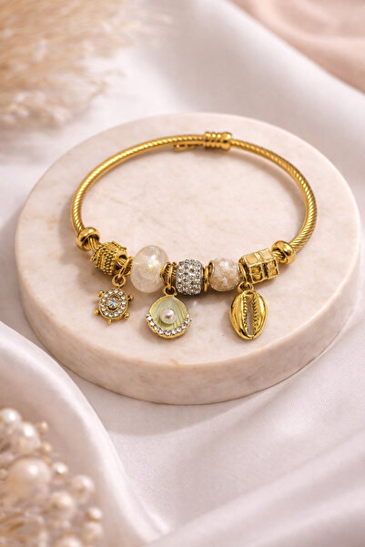 PABALAS Stainless Steel Sea Themed Charm Bracelet – Gold Color Women's Bracelet