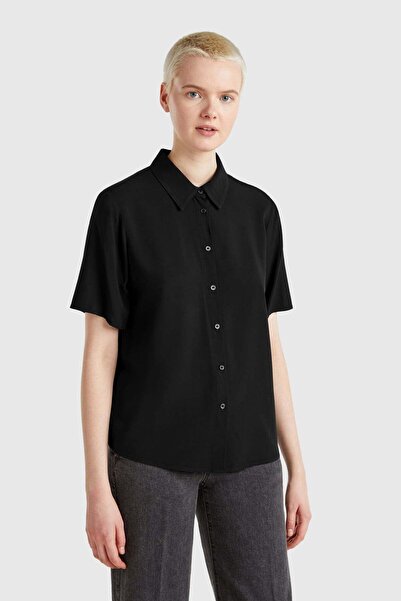United Colors of Benetton Cămașă neagră pentru femei/fete, 100% viscoză, cu n...