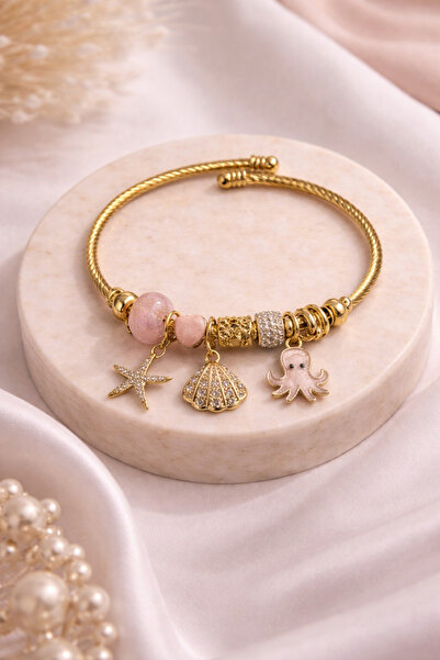 PABALAS Stainless Steel Sea Themed Charm Bracelet – Gold Color Women's Bracelet