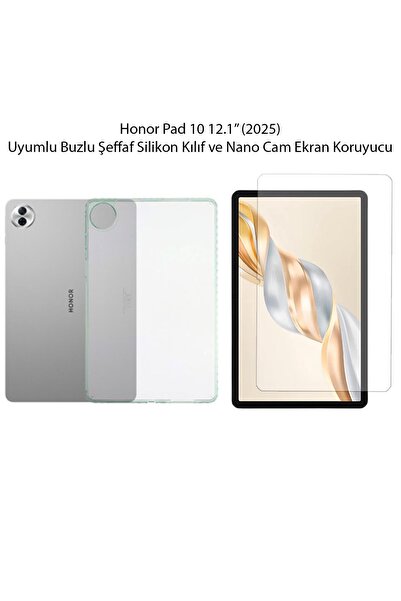 UKSCASE Honor Pad 10 12.1'' (2025) Uyumlu Buzlu Şeffaf Kılıf ve Nano Cam Ekra...