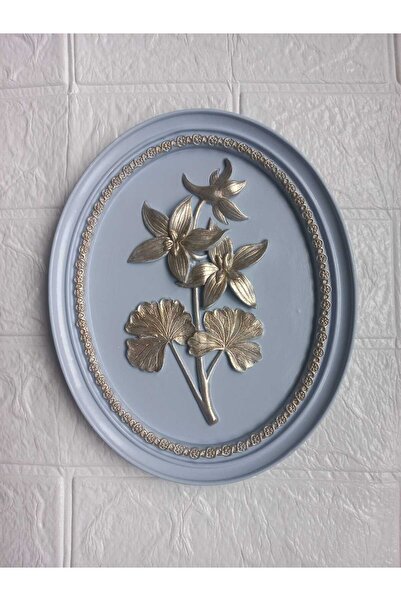 ZE DEKORASYON BEYAZ ALTIN RENK DETAYLI ARDUVAZ GRİ OVAL TABLO-21CMX17CM