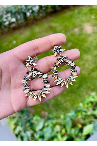 Defne Silver أقراط فستان السهرة الكريستال الملونة