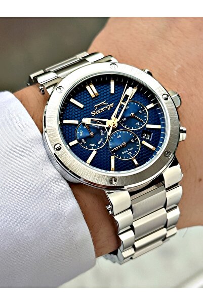 Slazenger Functional Silver-Blue Color 10 Atm Water Resistance Steel Case Men...