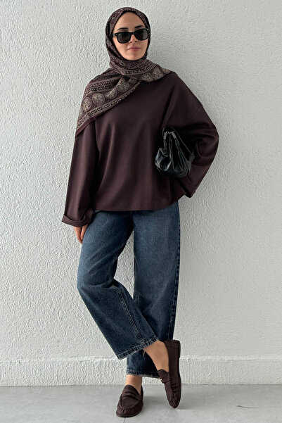 AKALA bumbac 100% supradimensionat guler rotund Swea pentru femei cu mâneci l...