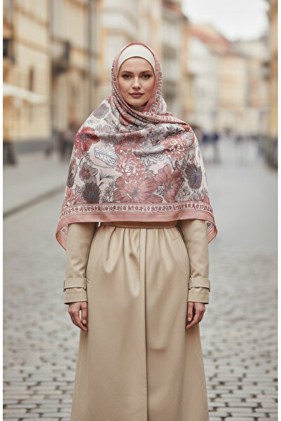 sefamerve Floral Patterned Amber Shawl 70358-11 Onion Peel