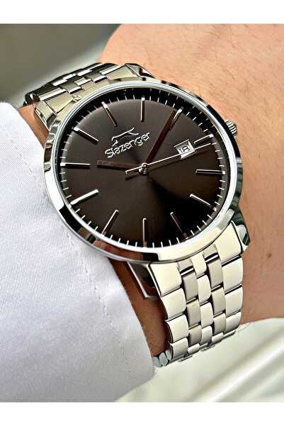 Slazenger Silver-Black Color Steel Band Steel Case Men's Wristwatch with Cale...