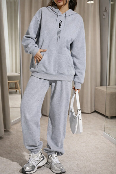 Pink Sky Unisex Vertical Printed Hooded Sweatshirt & Jogger Tracksuit Set Ove...