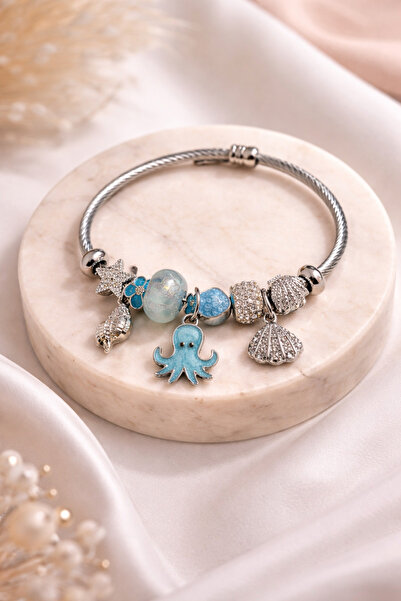 PABALAS Stainless Steel Sea-Themed Charm Bracelet – Women's Bracelet with Oct...