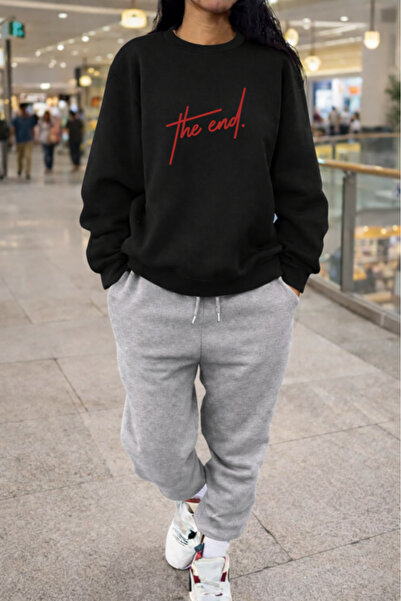 Pink Sky Unisex the End Printed Crew Neck Sweatshirt & Jogger Tracksuit Set O...