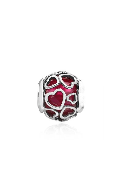 Defne Silver Red Heart Globe Charm