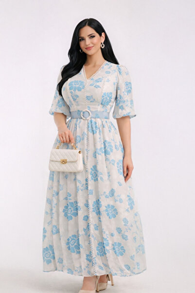 Stylish Stylish chiffon dress in white with light green floral print