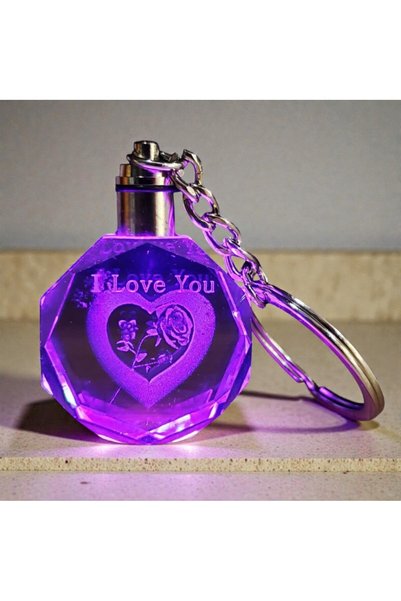 FAMEMUS ACCESSORY سلسلة مفاتيح مضيئة بتقنية RGB مع عبارة I LOVE YOU على شكل ق...