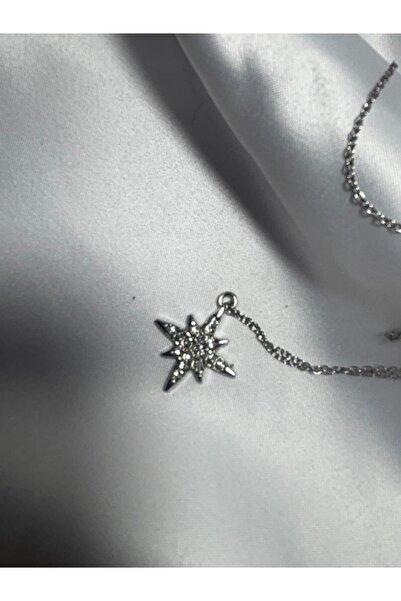 ZC ZERİVA CONSEPT Taşlı Kutup Yıldızı Figürlü Minimal Gümüş Renk Kadın Kolye