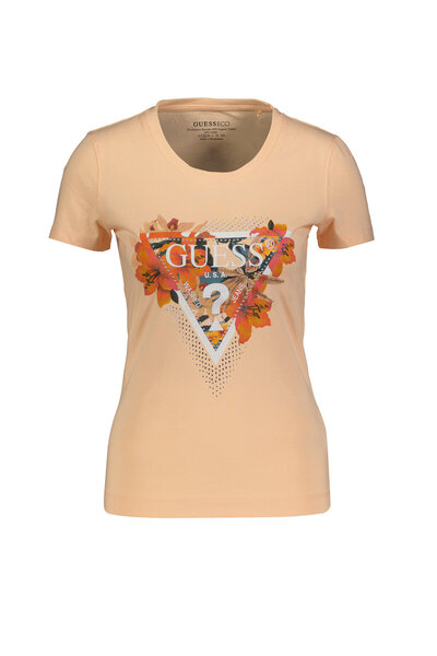 Guess Γυναικείο μπλουζάκι Steç Pink με λογότυπο λουλουδιών