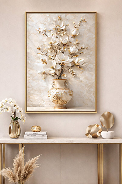 Atlas Döşeme Magnolia Çiçekli Kanvas Tablo, Modern Duvar Tablosu