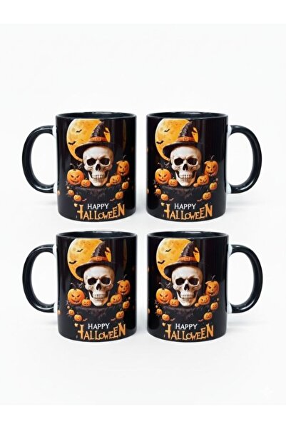 Viyalente Set of 4 300 ml Happy Halloween Concept Porcelain Mugs, Dishwasher ...