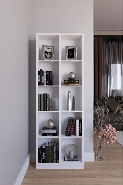 KZY Mobilya Piramit Kitaplık Çok Amaçlı Kitaplık-Beyaz