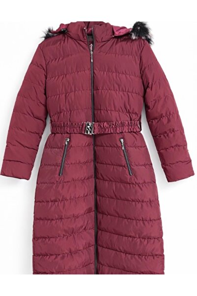 Hünkar Bordo kadın şişme uzun mont