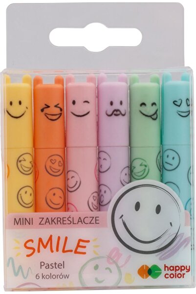 HAPPY COLOR Set 6 markere evidentiatoare mini Smile, culori pastel,