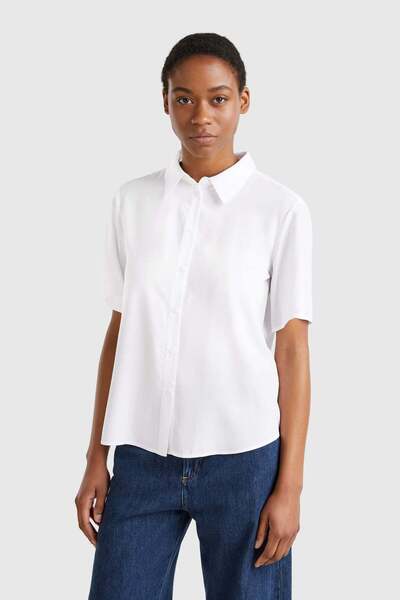 United Colors of Benetton White Women's / Girls' Kdn_100% Viscose Buttoned Sh...