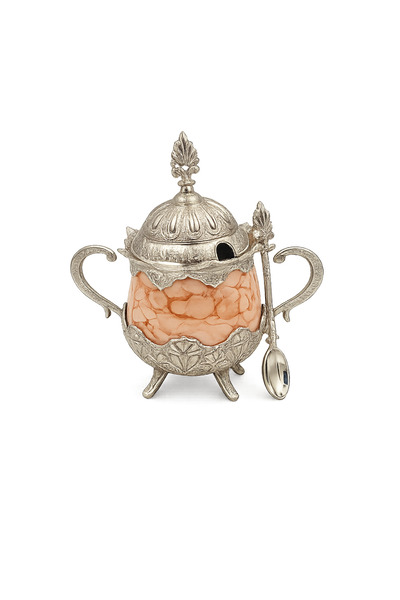 BUSEM Turkish Candy & Sugar Bowl with Silver Handles, Marble Pattern Design &...