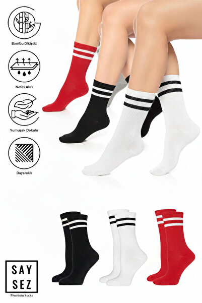 SAYSEZ Bamboo Unisex Tennis College Striped Black-White-Red Premium Stitch-Fr...