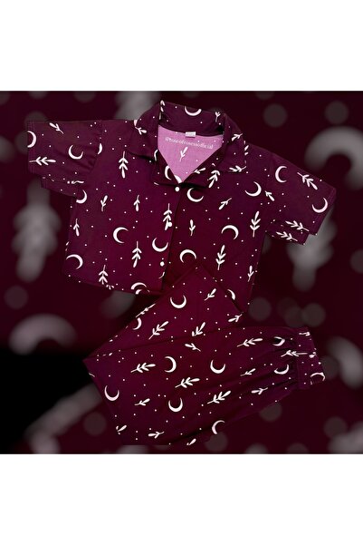 RoseofRoses Mürdüm Düğmeli Pamuklu Pijama Takımı