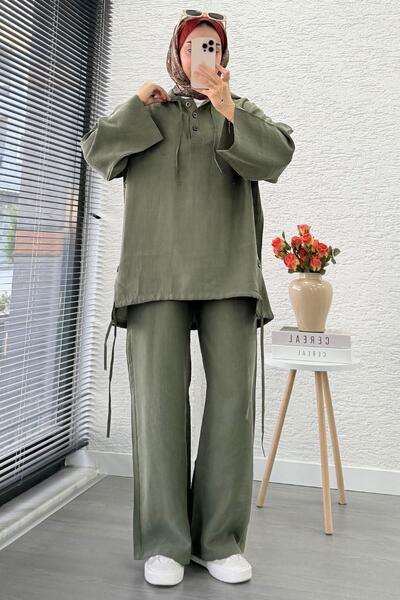 MELEK ARAZ Set de două piese pentru femei cu detaliu cu nasturi - kaki