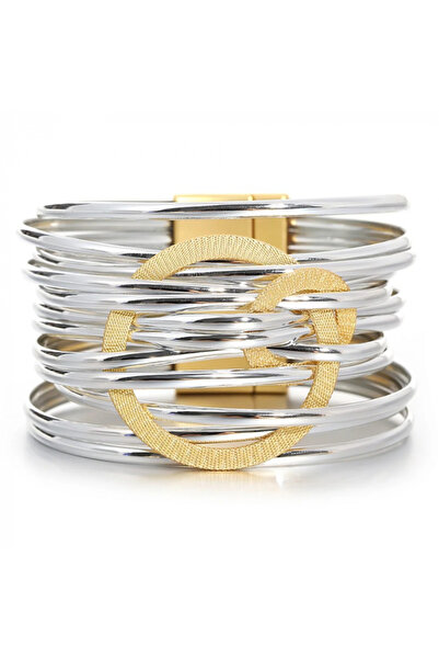 Eva Grace Brățară Evalia, mix argintiu cu auriu, lată, cu aspect lucios