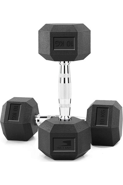 SKY LAND دمبل هيكس EM-9260-10 مطلي بالمطاط، وزن 10 كجم، مصنوع من الحديد الزهر...