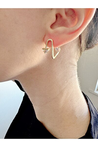 She Combines Women's Gold Color Stone Asymmetric Modern Earrings