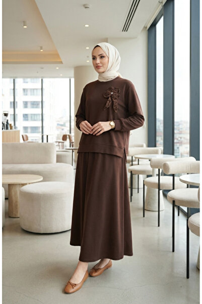 sefamerve Bow Detailed Tunic Skirt Double Set 0237-02 Brown