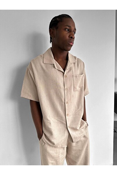 elkumoda Men's Oversized Straw Linen Short Sleeve Linen Bottom Top Set Summer...