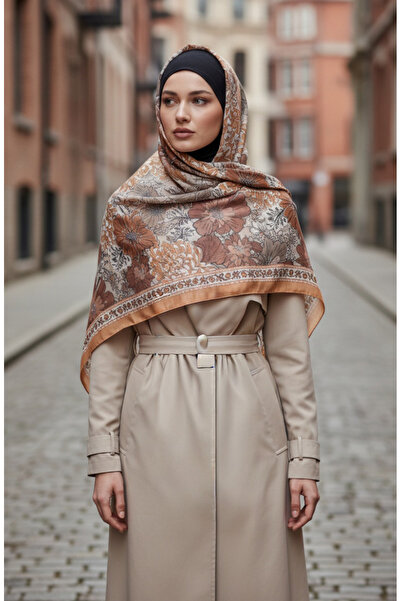 sefamerve Floral Patterned Amber Shawl 70358-10 Mustard