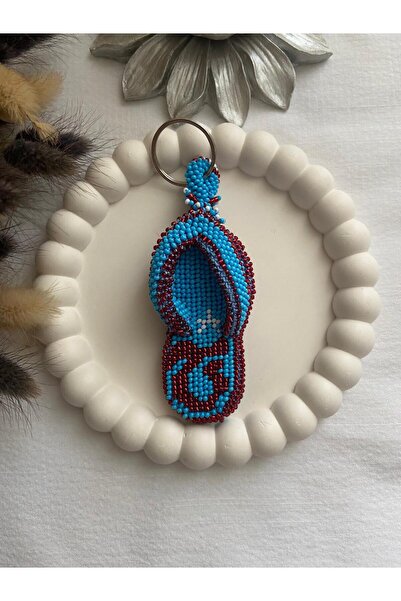 Handmade KUM BONCUK EL İŞİ BORDO MAVİ PARMAK ARASI TERLİK ANAHTARLIK