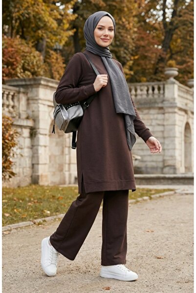 sefamerve Slit Detailed Tracksuit Set 3083-12 Brown