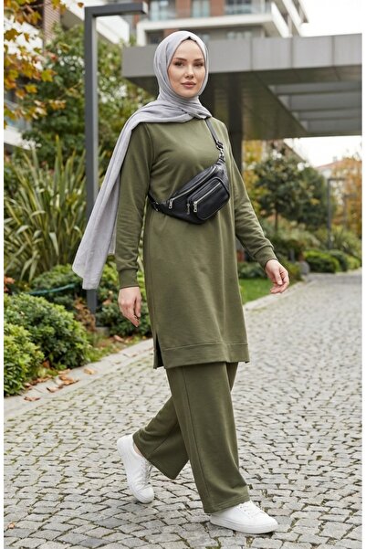 sefamerve Slit Detailed Tracksuit Set 3083-14 Khaki