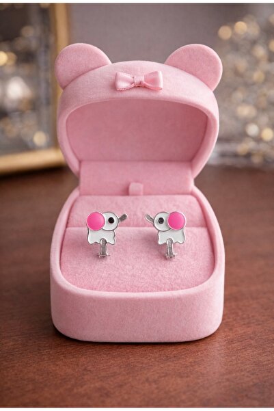 MİRAÇ GÜMÜŞ TAKI ATÖLYEM 925 ayar gümüş fil detaylı mineli çocuk küpesi. (kli...