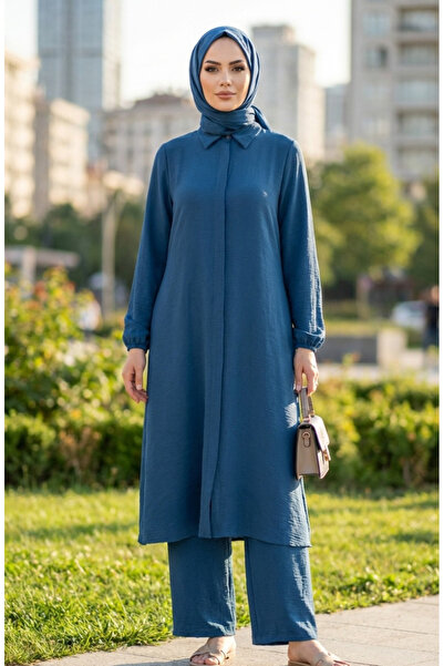 sefamerve Aerobin Fabric Tunic Trousers Double Set 4142-07 Indigo