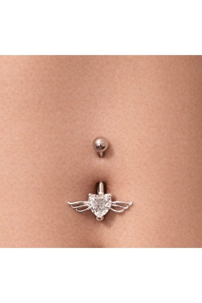 liore dünyası 316L Cerrahi Çelik Taşlı Kanatlı Kalp Göbek Piercing