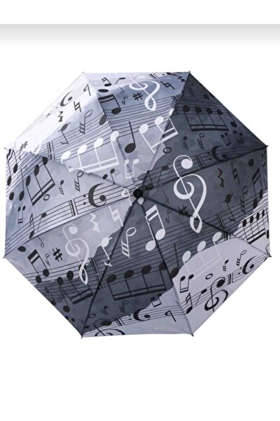 müzikveherşey Müzik Notaları Desenli Rüzgara Dayanıklı 8 Telli Manuel Şemsiye