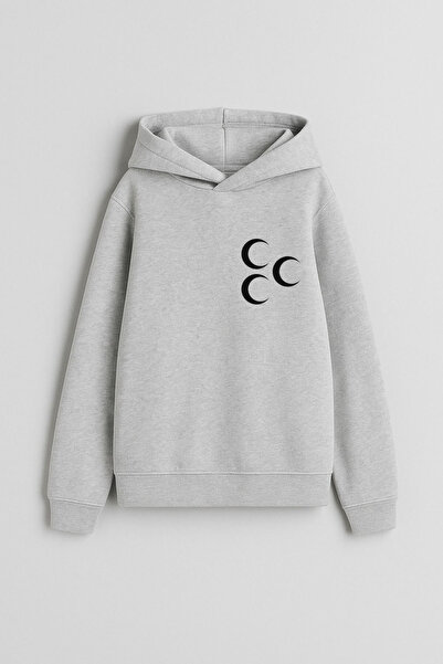 MODA Сива детска суитшърт с качулка и три полумесеца от османското знаме
