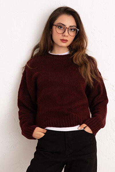 Salih Çelebi Crew Neck Basic Sweater 19185 - Bordo