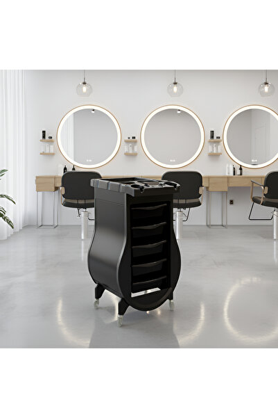 Viva Professional Professional black salon trolley with 5 drawers, top tool h...