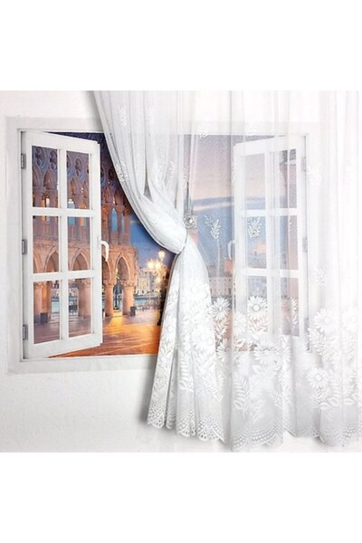 TREI STEJARI Easter Curtain, Model 51185, 450 cm x 180 H, White