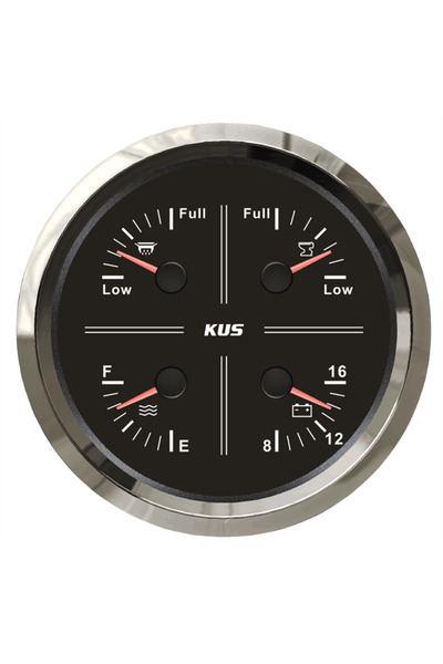 KUS 4'lü Temiz Su + Atık Su + Gri Su + 12V Voltmetre Göstergesi Siyah 111mm
