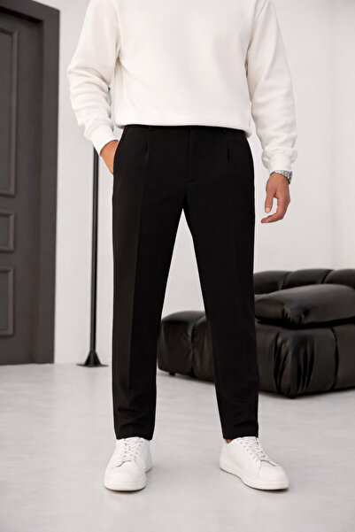 BRACCAS Men's Black Trousers with Half Elastic Waist